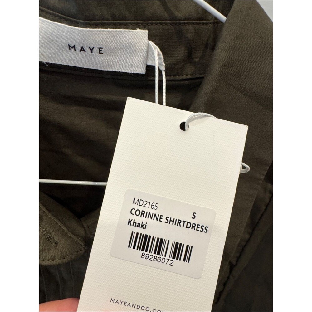 MAYE Corinne Shirtdress NWT Khaki Olive Cotton Midi A-Line Button Front S - Picture 6 of 6